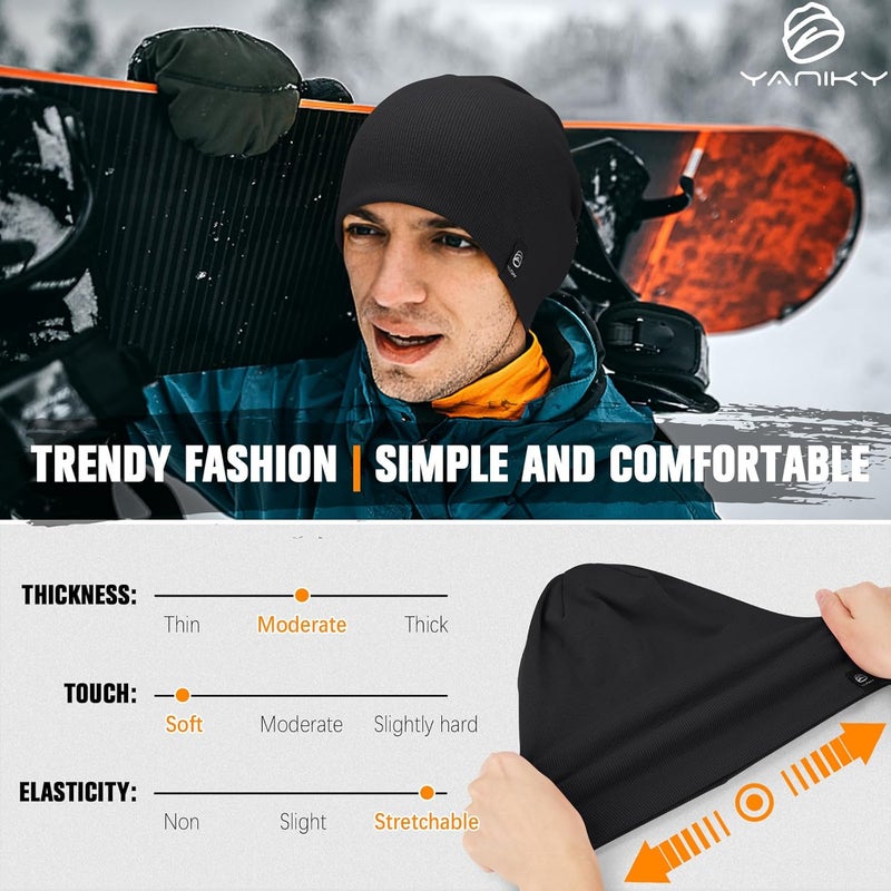 YANIKY Slouchy Beanie for Women, Mens Soft Cotton Beanie Hat, Double Layer Windproof Skull Cap for All Seasons - Image 4